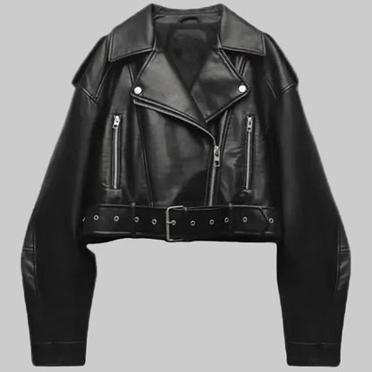 Renate | Damen Cropped Leder-Bikerjacke