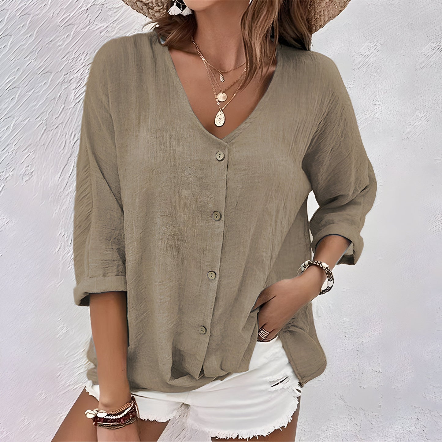 Damen Lockere Bluse mit Knopfleiste im Relaxed-Fit-Stil