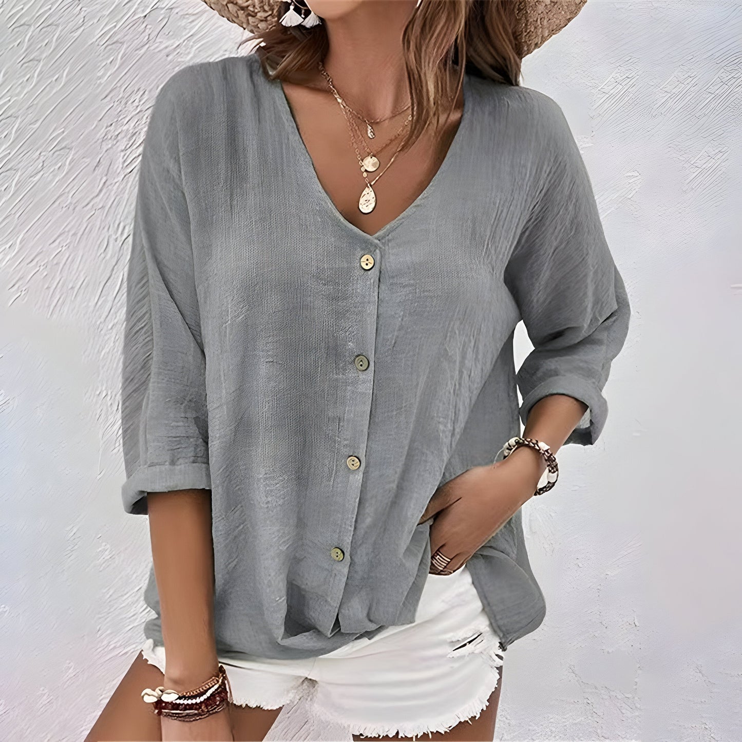 Damen Lockere Bluse mit Knopfleiste im Relaxed-Fit-Stil