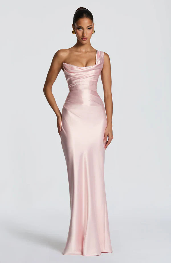 Margrit | Damen Elegantes One Shoulder Satin Abendkleid
