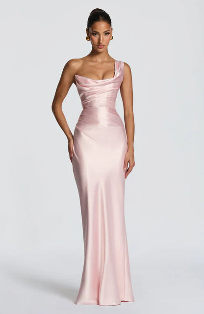 Margrit | Damen Elegantes One Shoulder Satin Abendkleid