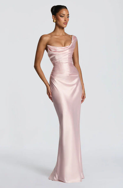 Margrit | Damen Elegantes One Shoulder Satin Abendkleid