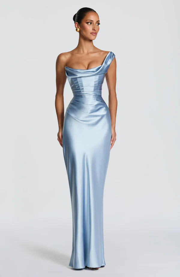 Margrit | Damen Elegantes One Shoulder Satin Abendkleid