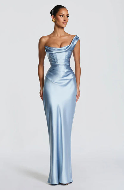 Margrit | Damen Elegantes One Shoulder Satin Abendkleid