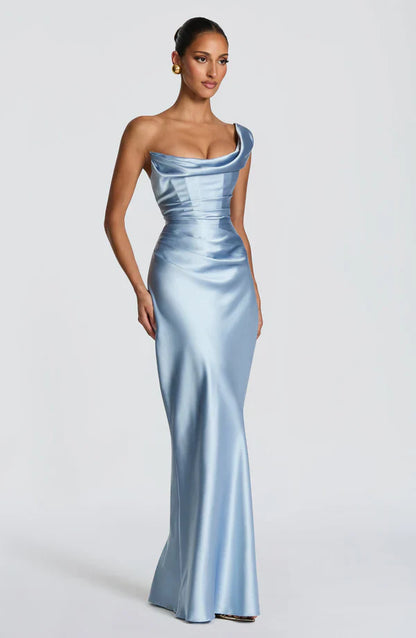 Margrit | Damen Elegantes One Shoulder Satin Abendkleid