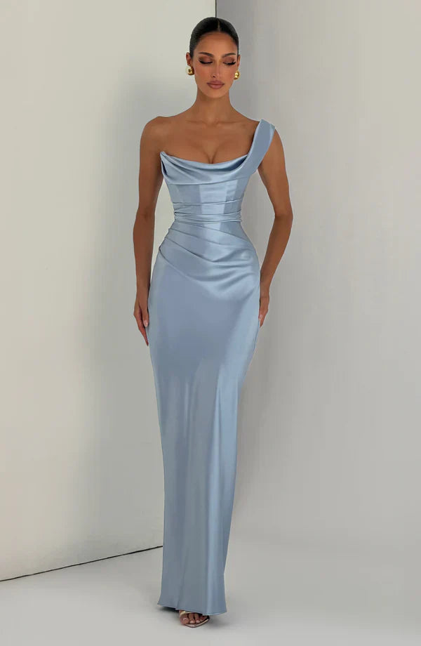 Margrit | Damen Elegantes One Shoulder Satin Abendkleid