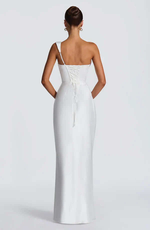 Margrit | Damen Elegantes One Shoulder Satin Abendkleid