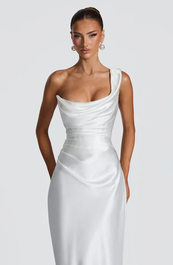 Margrit | Damen Elegantes One Shoulder Satin Abendkleid