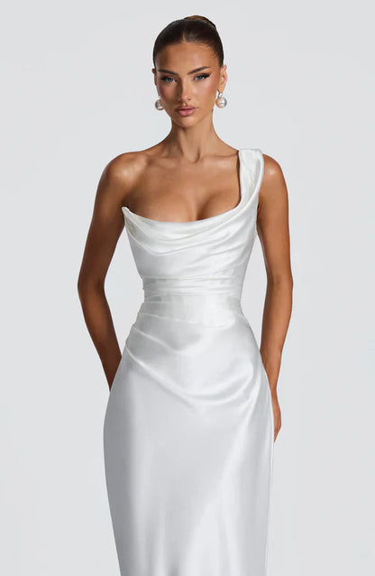 Margrit | Damen Elegantes One Shoulder Satin Abendkleid