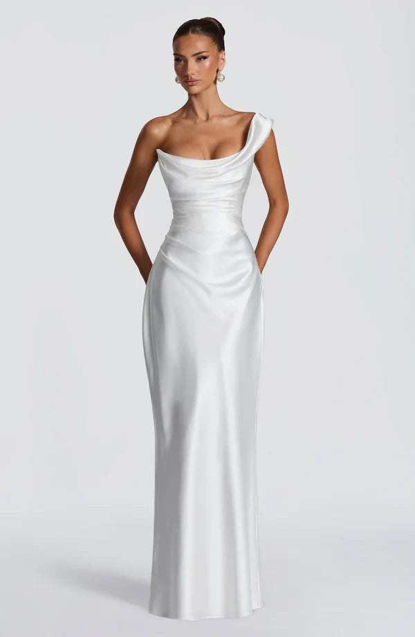 Margrit | Damen Elegantes One Shoulder Satin Abendkleid