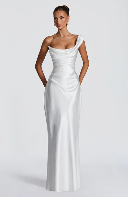 Margrit | Damen Elegantes One Shoulder Satin Abendkleid