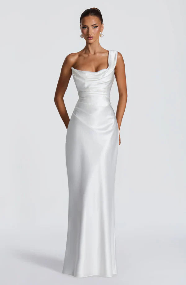 Margrit | Damen Elegantes One Shoulder Satin Abendkleid