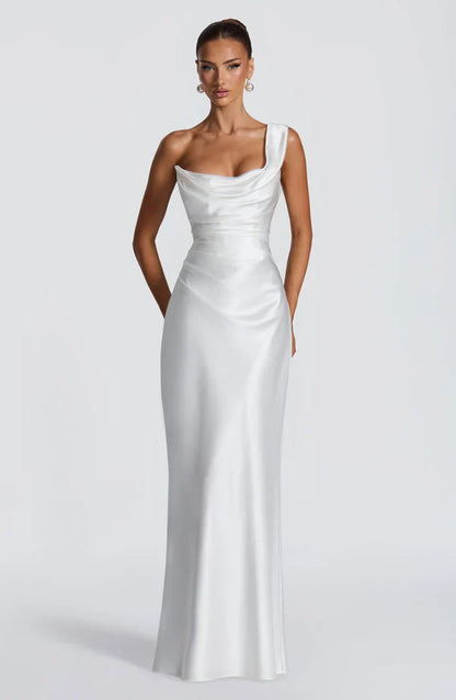 Margrit | Damen Elegantes One Shoulder Satin Abendkleid