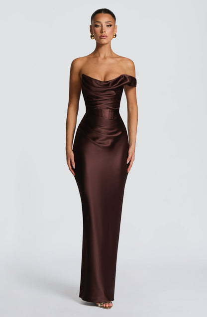 Margrit | Damen Elegantes One Shoulder Satin Abendkleid