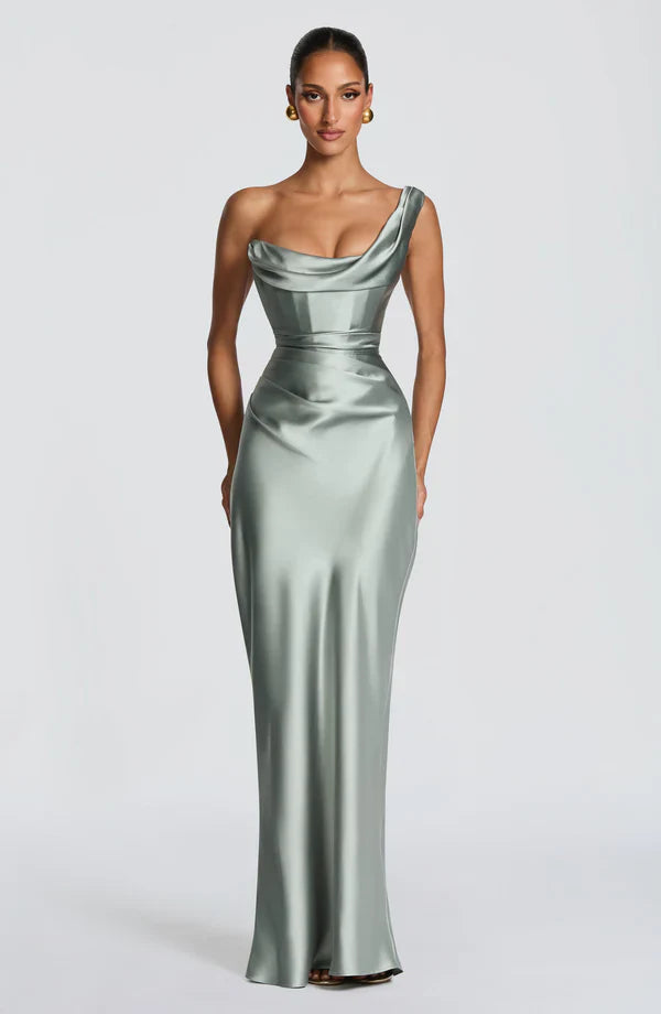 Margrit | Damen Elegantes One Shoulder Satin Abendkleid