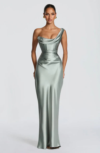 Margrit | Damen Elegantes One Shoulder Satin Abendkleid