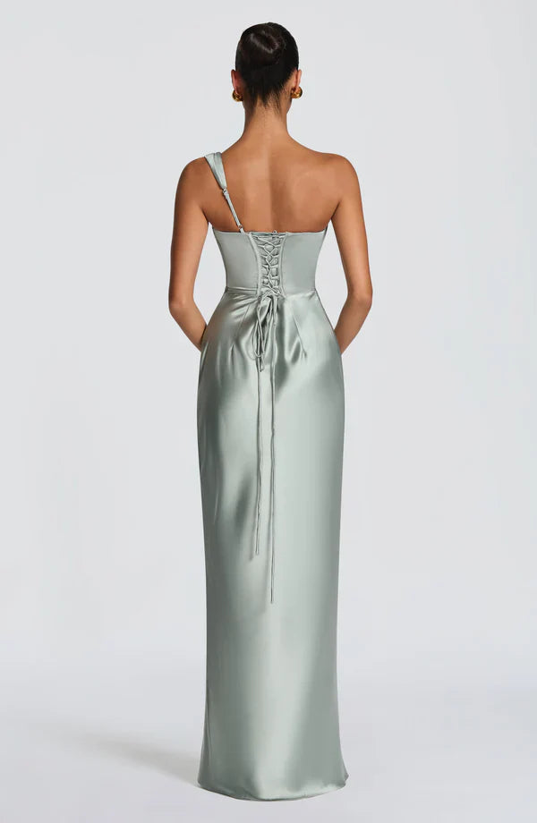 Margrit | Damen Elegantes One Shoulder Satin Abendkleid