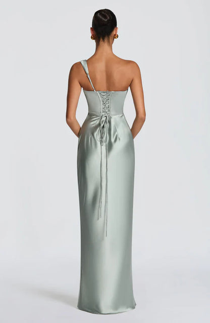 Margrit | Damen Elegantes One Shoulder Satin Abendkleid