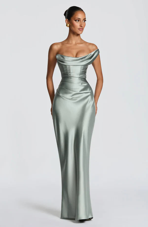 Margrit | Damen Elegantes One Shoulder Satin Abendkleid