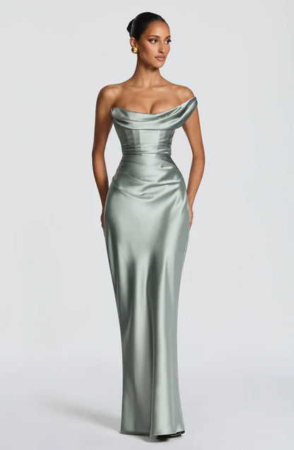 Margrit | Damen Elegantes One Shoulder Satin Abendkleid