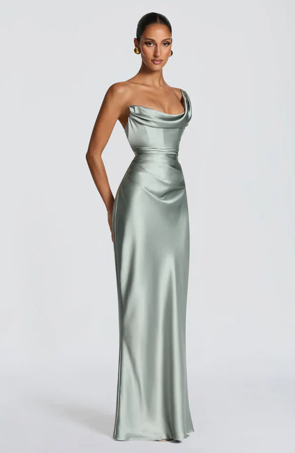 Margrit | Damen Elegantes One Shoulder Satin Abendkleid