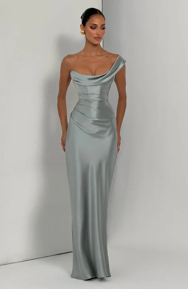 Margrit | Damen Elegantes One Shoulder Satin Abendkleid