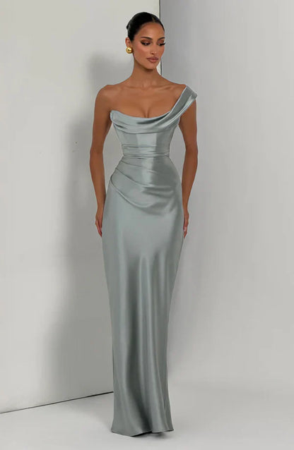 Margrit | Damen Elegantes One Shoulder Satin Abendkleid
