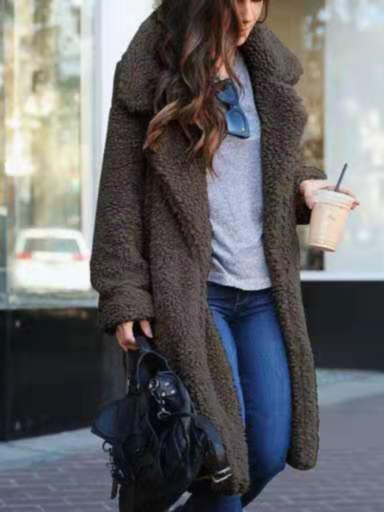 Lara | Damen Langer Teddy Trenchcoat