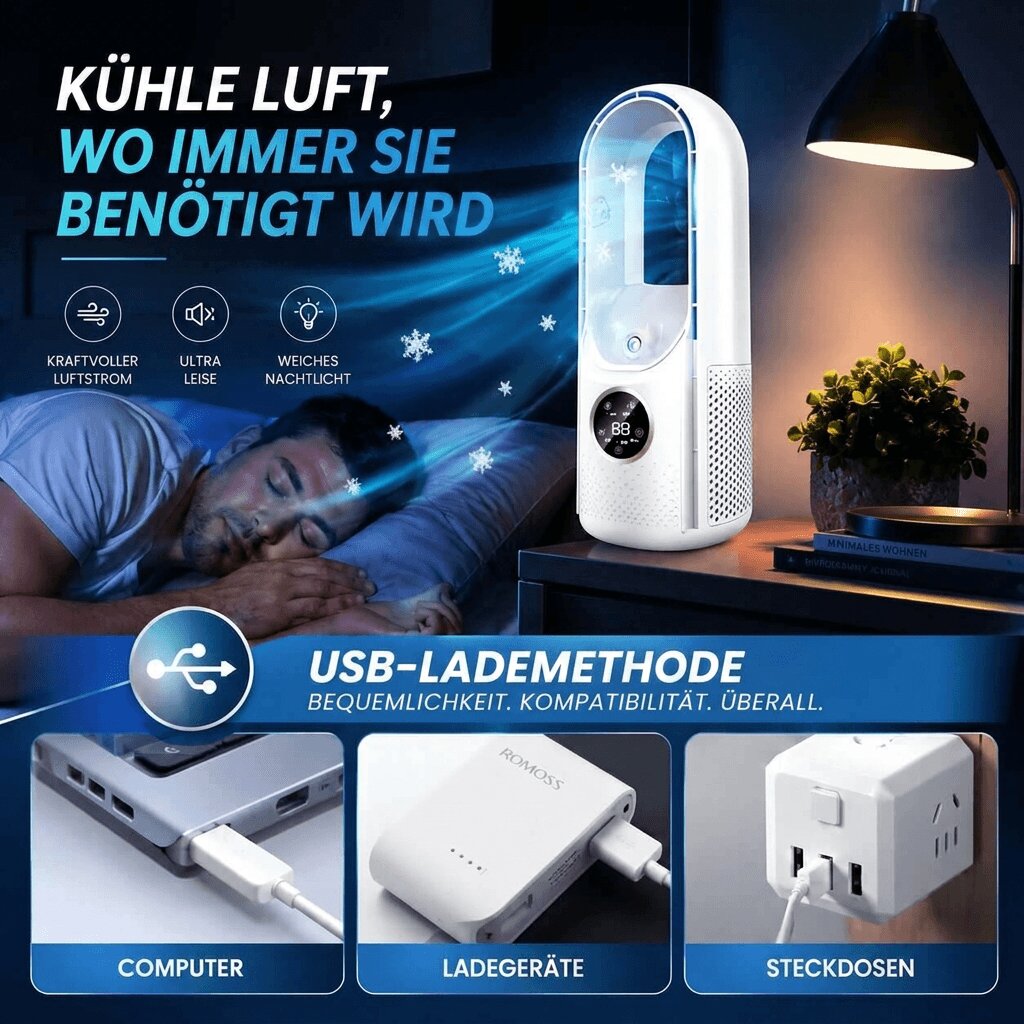 Mobile Turmventilator | Klingenlos Leise Tragbar für den Sommer