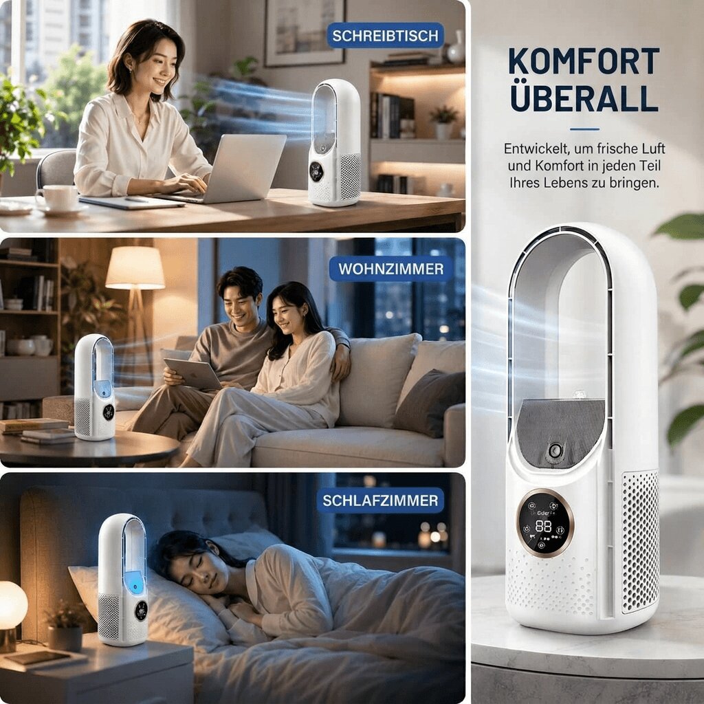 Mobile Turmventilator | Klingenlos Leise Tragbar für den Sommer