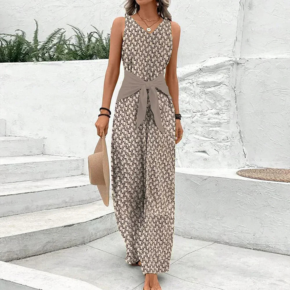 Damen Sommer Ärmellos V-Ausschnitt Jumpsuit