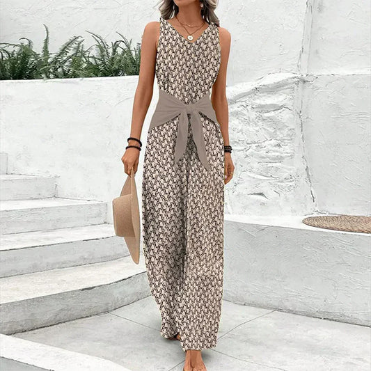 Damen Sommer Ärmellos V-Ausschnitt Jumpsuit