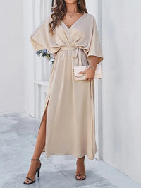 Maja | Damen Elegantes Satin Wickelkleid mit Seitenschlitz