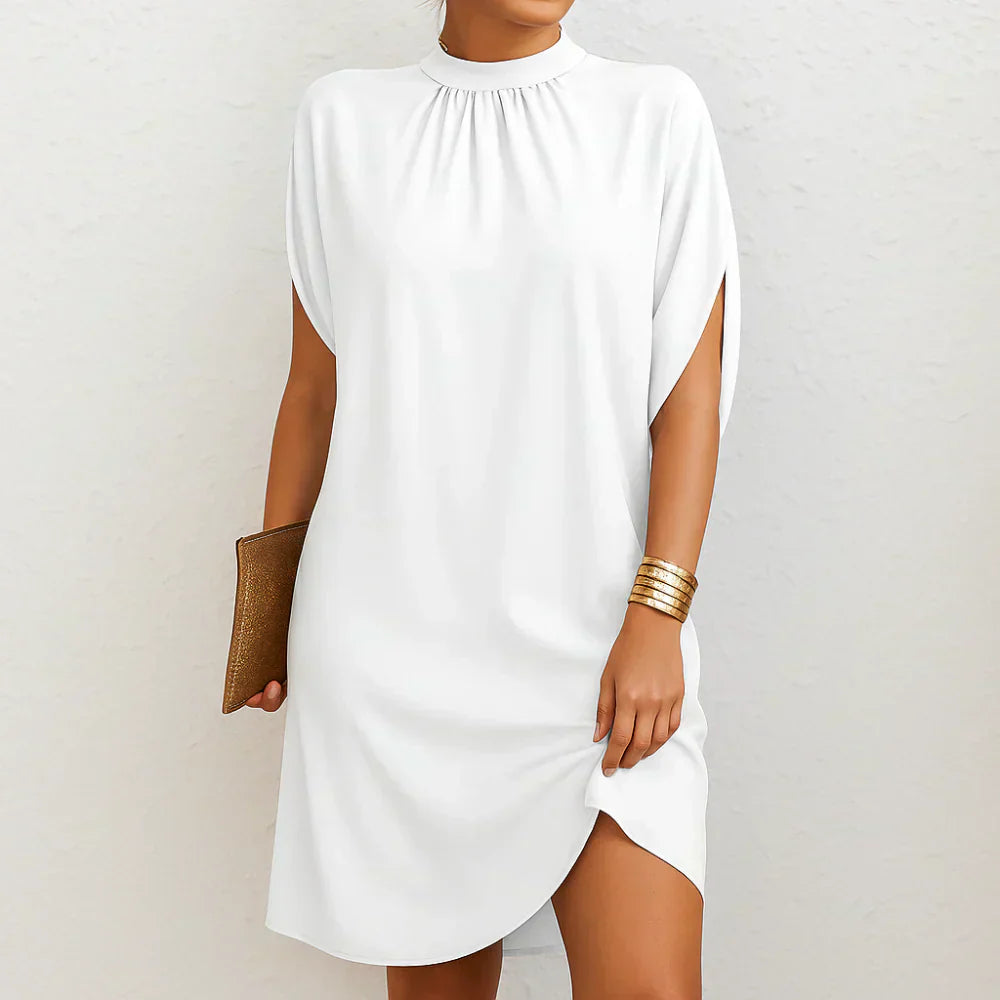 Damen Sommer Elegant Hochgeschlossen Midikleid
