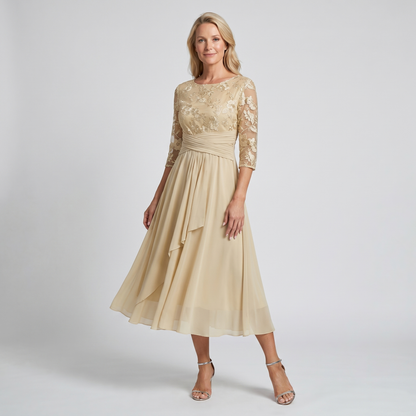 Manuela | Damen Besticktes Chiffon Midikleid