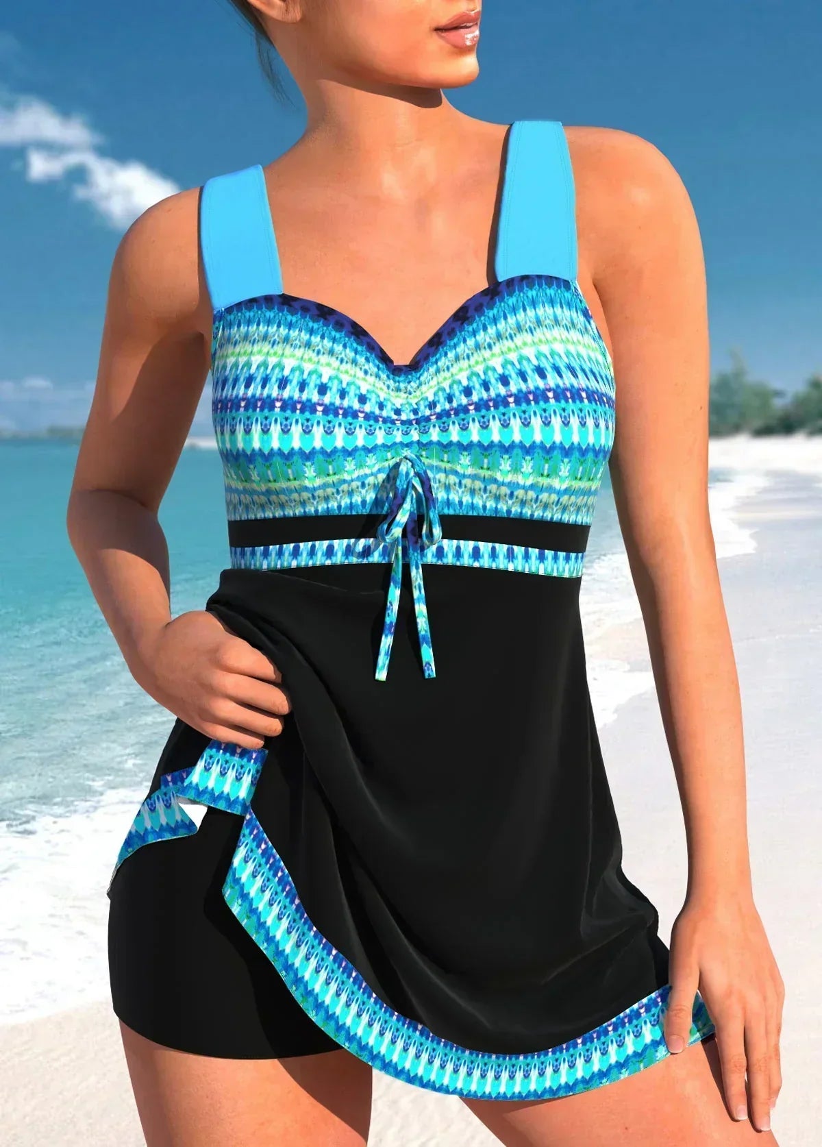 Damen Elegantes Gestreiftes Sommer Badeanzugkleid