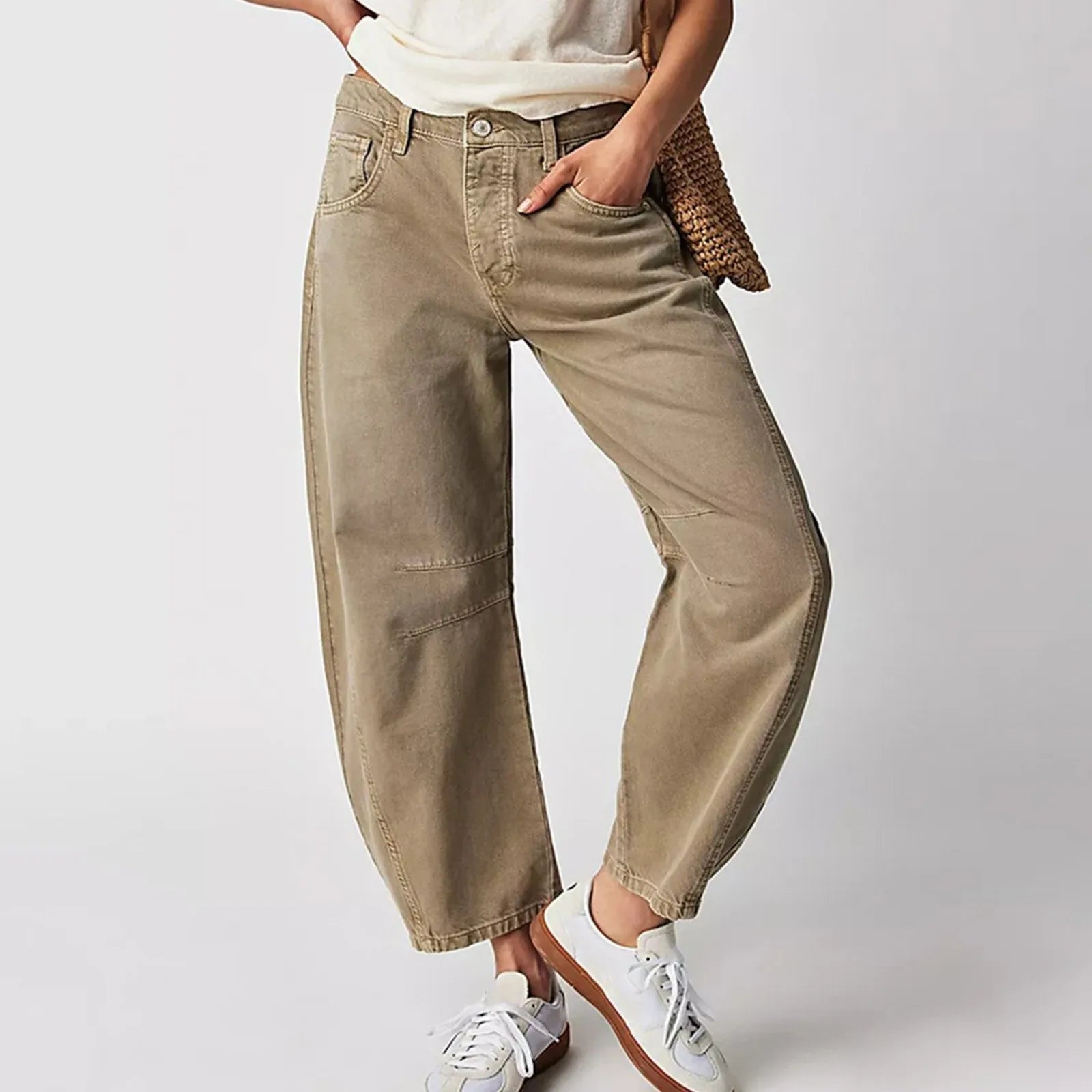 Damen Weite Cropped Alltags Jeanshose